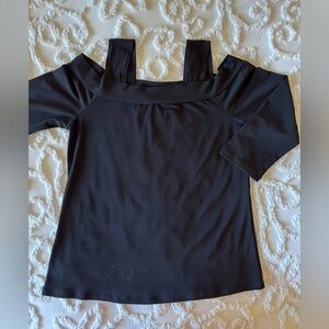 Clara Sun Woo cold shoulder black top, 3/4 sleeve, bra friendly, size XS